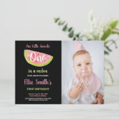 Invitation Photo One Pink Green Watermelon Anniversaire (Debout devant)