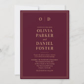 Invitation Photo or de Bourgogne moderne Mariage de code QR (Devant)