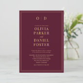 Invitation Photo or de Bourgogne moderne Mariage de code QR (Debout devant)