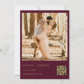 Invitation Photo or de Bourgogne moderne Mariage de code QR (Dos)
