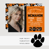 Invitation photo Orange, Black & White Graduation