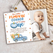 Invitation Photo Orange Blue Little Citrouille 1er anniversai