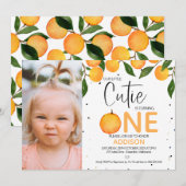 Invitation Photo Orange de la fille Little Cutie Premier anni (Devant / Derrière)