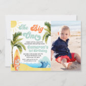 Invitation Photo Orange Turquoise Surf Wave Big One 1er Anniv (Devant)