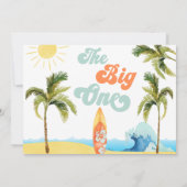 Invitation Photo Orange Turquoise Surf Wave Big One 1er Anniv (Dos)