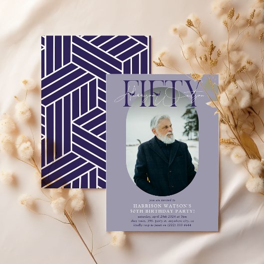 Invitation Photo Ovale moderne et signature 50e anniversaire