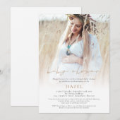 Invitation Photo Overlay Gold Script Baby shower de Bohême (Devant / Derrière)