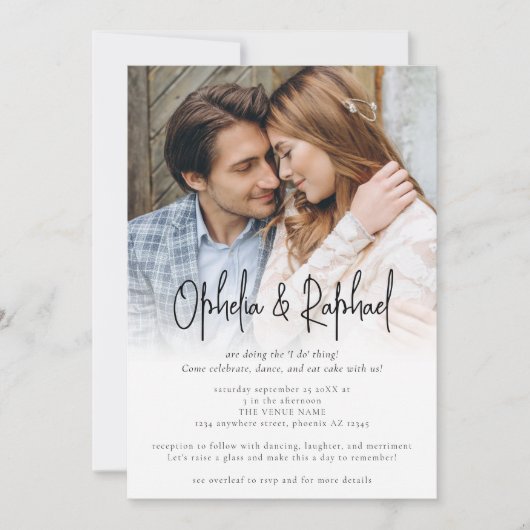 Invitation Photo Overlay Script informel QR Code Boho Mariage (Devant)
