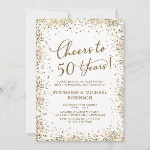 Invitation Photo Pailleté Or Moderne 50e Anniversaire de Mari