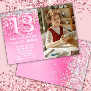 Invitation Photo Pailleté Rose 13e Anniversaire