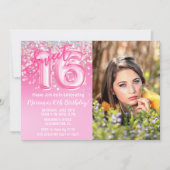 Invitation Photo Pailleté Rose Anniversaire 16 Ans (Devant)