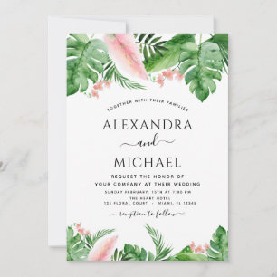 Invitation Photo Palme Tropicale Green Blush rose Mariage Inv
