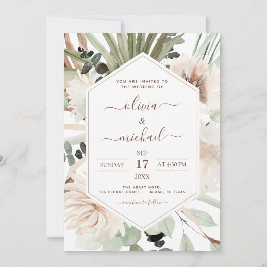 Invitation Photo Pampas Grass Bohemian Boho Mariage (Devant)