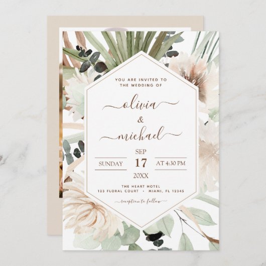 Invitation Photo Pampas Grass Bohemian Boho Mariage (Devant / Derrière)