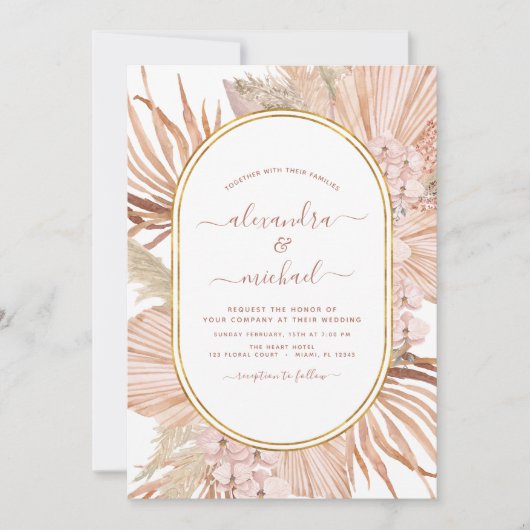 Invitation Photo Pampas Grass Photo Boho Mariage Tropical (Devant)