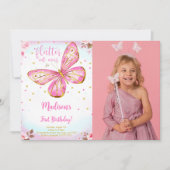 Invitation photo papillon 1er anniversaire aquarel (Devant)