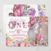 Invitation Photo Papillon Aquarelle Florale Premier Anniversa (Devant / Derrière)