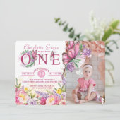 Invitation Photo Papillon Aquarelle Florale Premier Anniversa (Debout devant)