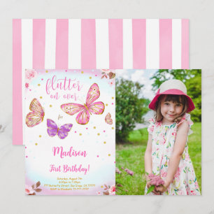 Invitation photo papillon aquarelle rose
