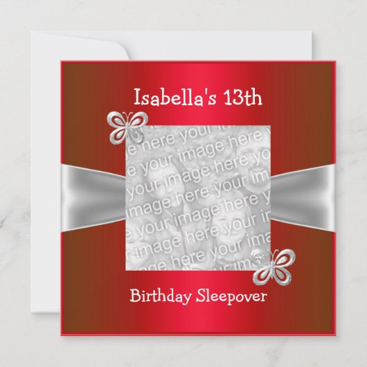 Invitation Photo Papillon de veille de 13e anniversaire Rouge (Devant)