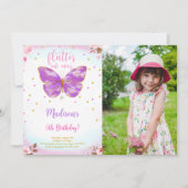 Invitation photo papillon pour 5ème anniversaire (Devant)