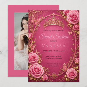 Invitation Photo papillons Princesse 16 ans doux