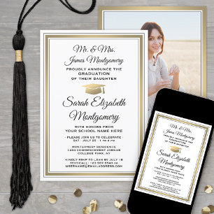 Invitation Photo & Parents Noms Gold White Graduation Party