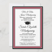 Invitation Photo & Parents Noms Red Black & White Graduation (Devant)