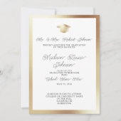 Invitation Photo Parents White Black & Gold Graduation (Devant)