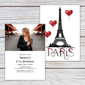 Invitation Photo Paris, Tour Eiffel, Balloons rouges Annivers