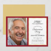 Invitation Photo Parti de retraite surprise | Rouge et or (Devant / Derrière)