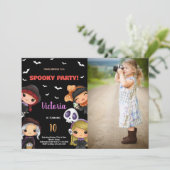 Invitation Photo Parti Éffrayant Black Halloween Anniversaire (Debout devant)