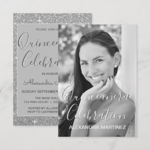 Invitation Photo Parties scintillant en argent - Célébration 