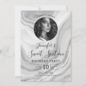 Invitation PHOTO Parties scintillant en marbre argenté Sweet  (Devant)