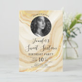 Invitation PHOTO Parties scintillant en marbre doré Sweet 16  (Debout devant)