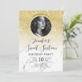 Invitation PHOTO Parties scintillant or Marbre Sweet 16 Party (Debout devant)