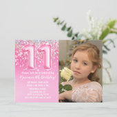 Invitation Photo Parties scintillant rose 11e anniversaire (Debout devant)