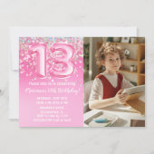Invitation Photo Parties scintillant rose 13e anniversaire (Devant)