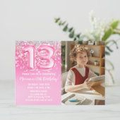 Invitation Photo Parties scintillant rose 13e anniversaire (Debout devant)