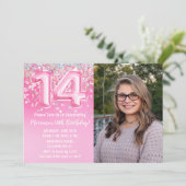 Invitation Photo Parties scintillant rose 14e anniversaire (Debout devant)