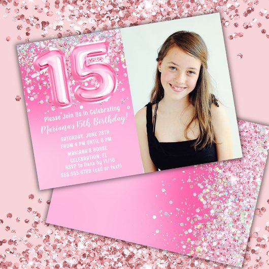 Invitation Photo Parties scintillant rose 15e anniversaire