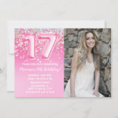 Invitation Photo Parties scintillant rose 17e anniversaire (Devant)