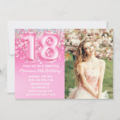 Invitation Photo Parties scintillant rose 18e anniversaire (Devant)
