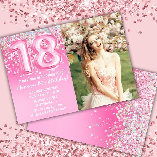 Invitation Photo Parties scintillant rose 18e anniversaire