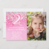 Invitation Photo Parties scintillant rose 2e anniversaire (Devant)