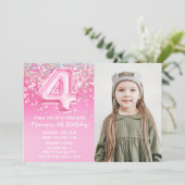 Invitation Photo Parties scintillant rose 4e anniversaire (Debout devant)
