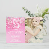 Invitation Photo Parties scintillant rose 5e anniversaire (Debout devant)