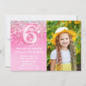 Invitation Photo Parties scintillant rose 6e anniversaire (Devant)