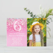 Invitation Photo Parties scintillant rose 6e anniversaire (Debout devant)