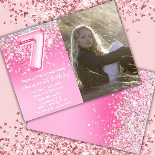 Invitation Photo Parties scintillant rose 7e anniversaire